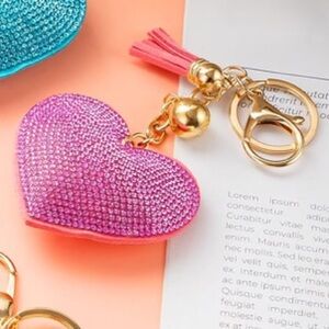 Pink Rhinestone Heart purse/bag charm Keychain